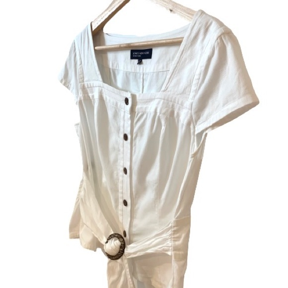 Jones New York White Button Down Short-Sleeve Blouse with Belt - Picture 2 of 5